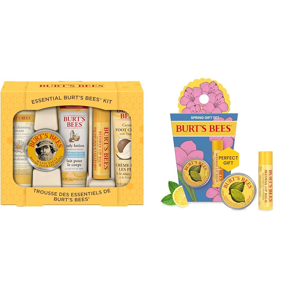 Burt’s Bees Mothers Day Gifts for Mom, Essential Beauty Set with 5 Travel Size Skincare Products plus Spring Surprise Lip Balm & Cuticle Cream Set