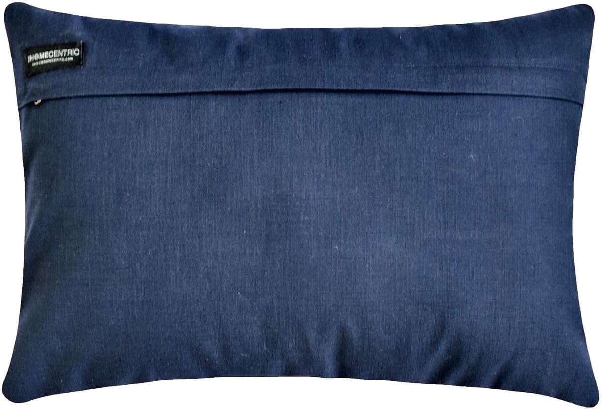 Blue Decorative Lumbar Pillow Cover 12" x 16" | Modern Velvet Oblong Cushion Cover Geometric | Velvet Luxe, Beaded Hand Embroidery Pillowcases for Couch / Sofa & Bed, Modern Home Décor - Midnight Path