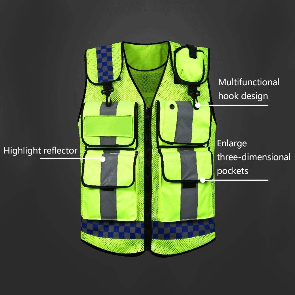 Alta Visibilidad de Seguridad de Seguridad de Trab Traje reflectante for motocicleta, chaleco reflectante de seguridad de color amarillo fluorescente, chaleco de construcción de tela de malla transpir
