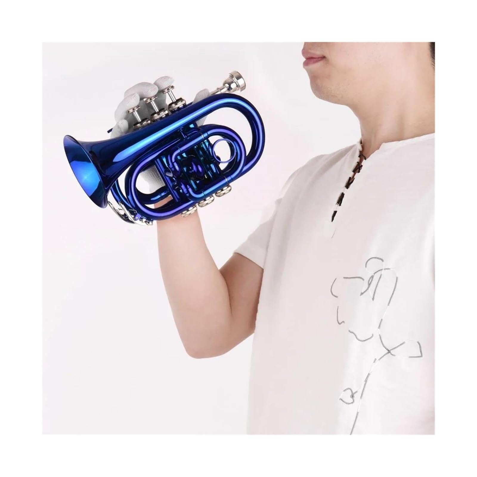 trompette pour Débutants Mini trompette de poche bleue instrument à vent plat en laiton Bb