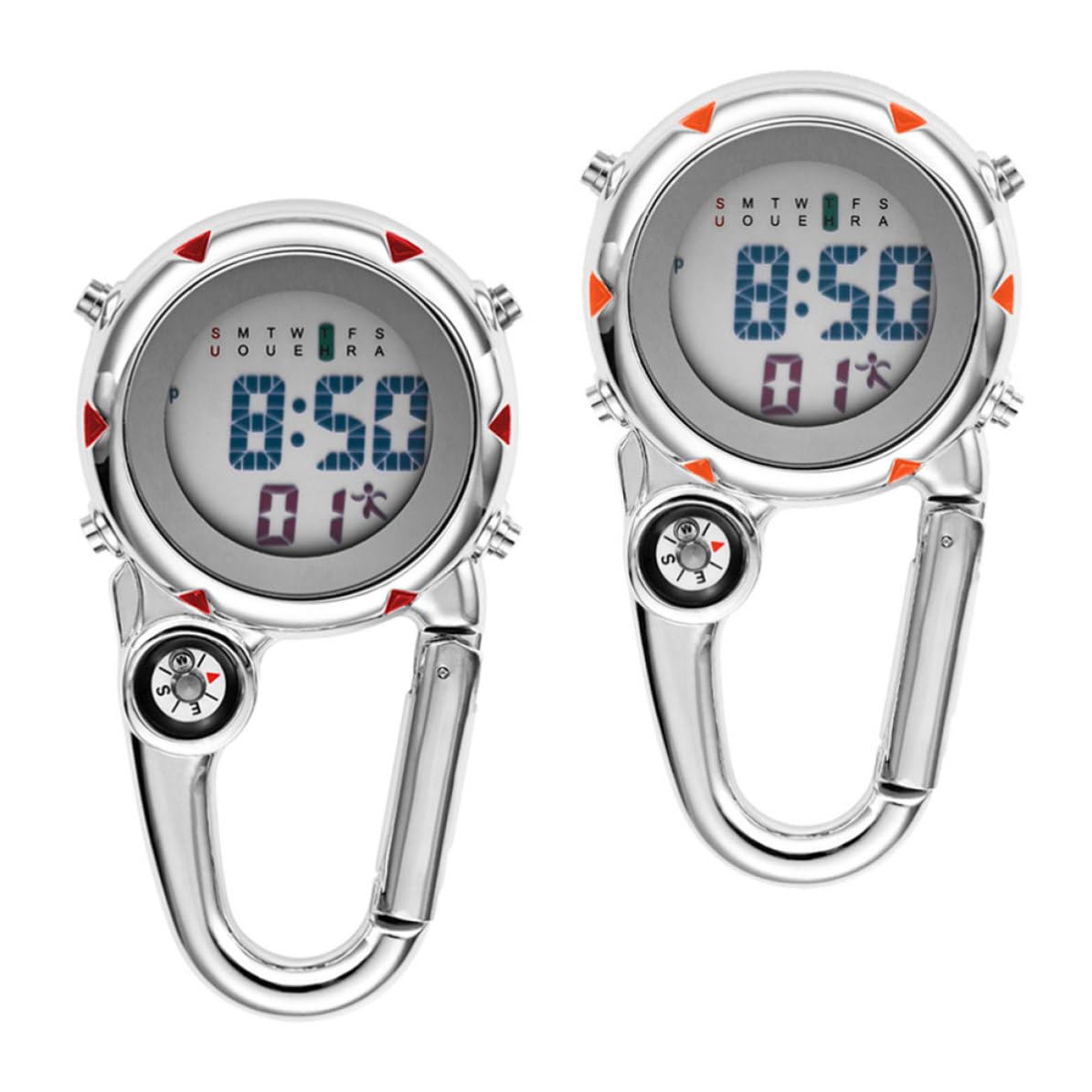 Cabilock 2 Piezas Reloj de Bolsillo Digital Clip, Reloj Hebilla, Acero Inoxidable, Función Luminosa, Portátil, Pila Botón Incluida, para Actividades al Aire Libre y Aventura