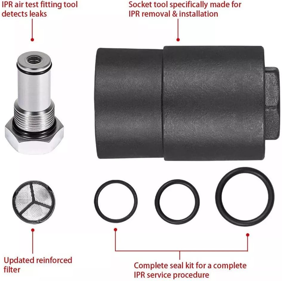 6.0 IPR Valve Socket & Oil Rail Adapters Kit & 6.0 High Pressure Oil Pump IPR Valve Air Test Fitting Tool with Seal Kit, Fits for Ford 6.0L Powerstroke Diesel Engine, Pack of 8