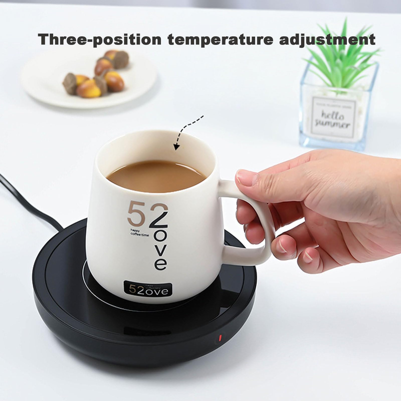 Calentador de tazas de café, calentador de tazas para computadora con apagado automático, calentador de bebidas eléctrico con ajuste de 3 temperaturas y 4 horas de apagado automático, calentador de