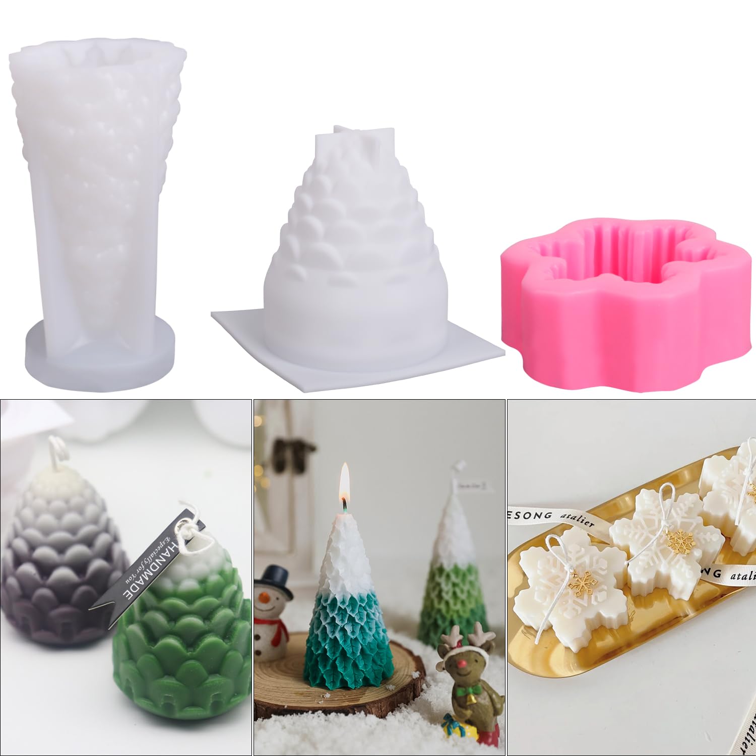 Ezydka Christmas Silicone Candle Moulds 3PCS - Tree and Xmas Shapes for Party and Holiday Candle Making, White - Image 2