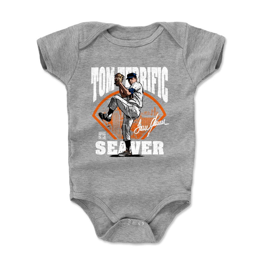 500 LEVEL Tom Seaver Baby Infant One Piece Bodysuit (12M, Heather Gray) - Tom Seaver Teriffic Field WHT