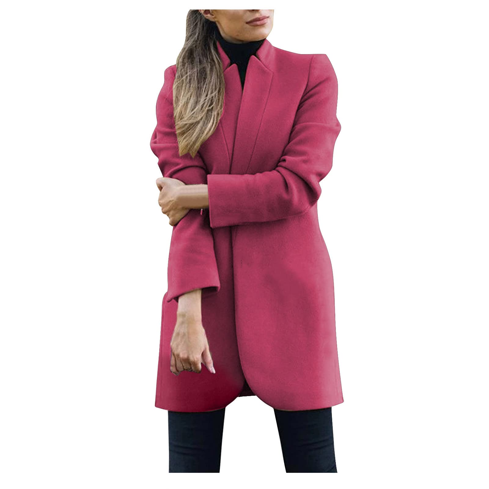 TEPTDirio Women's Notched Lapel Collar Winter Coats Wool Blend Pea Coats Casual Open Front Long Trench Coat Sale Clearance Ladies Elegant Cardigan Jackets Overcoats Outwear with Pockets