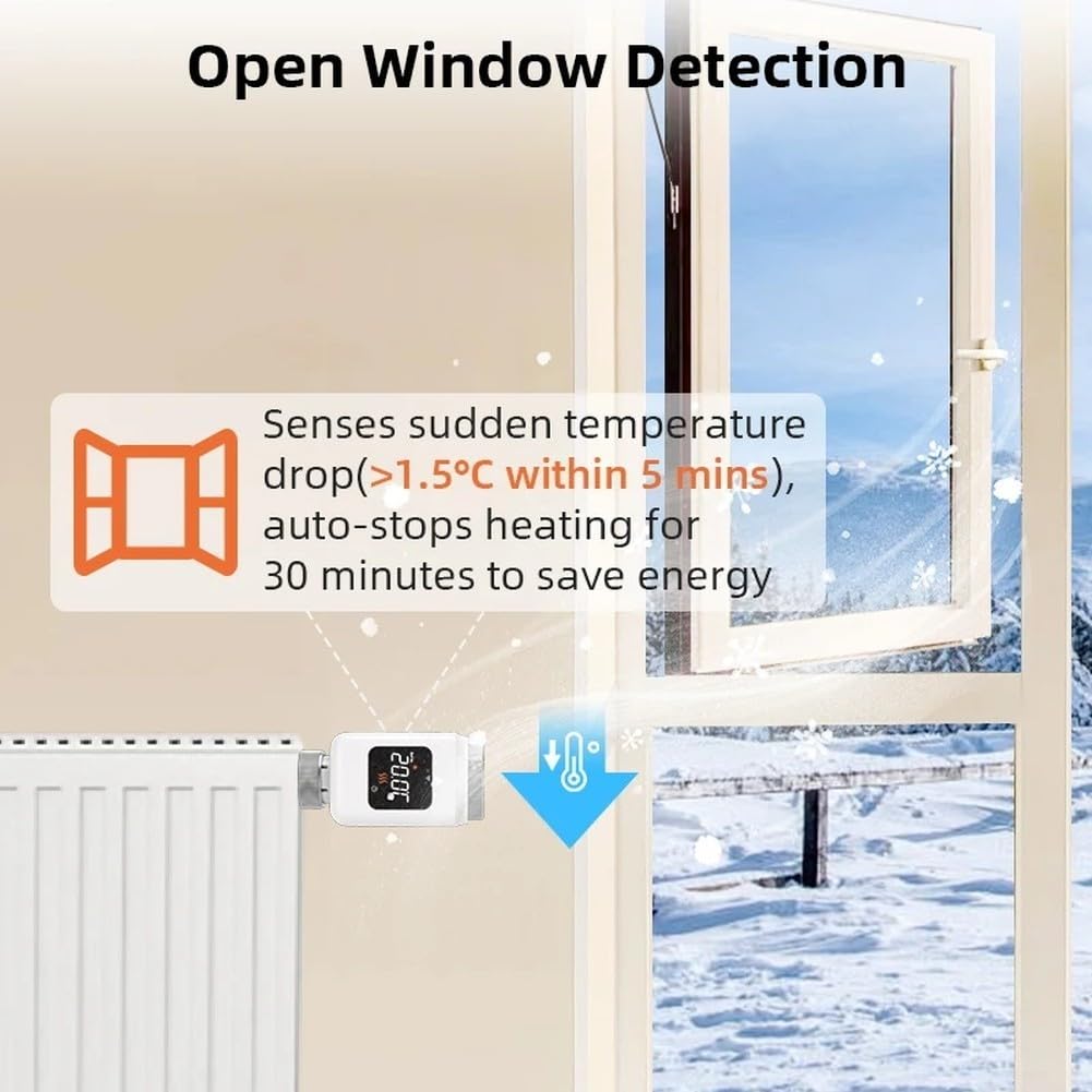 Smart for zigbee Valvola termostatica per radiatore con controllo app tuya, attuatore TRV per riscaldamento programmabile per risparmio energetico domestico, rilevamento apertura finestra, bianco