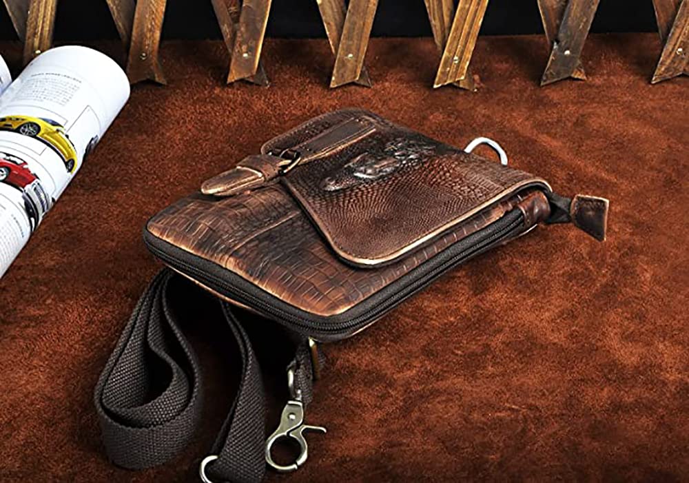 Le'aokuu Herren Verrückt Pferd Leder Tasche Freizeit Universität Schultasche Reisetasche Schultertasche Messenger Bag 611 (611-1 Krokodil Dunkebraun-Größ)