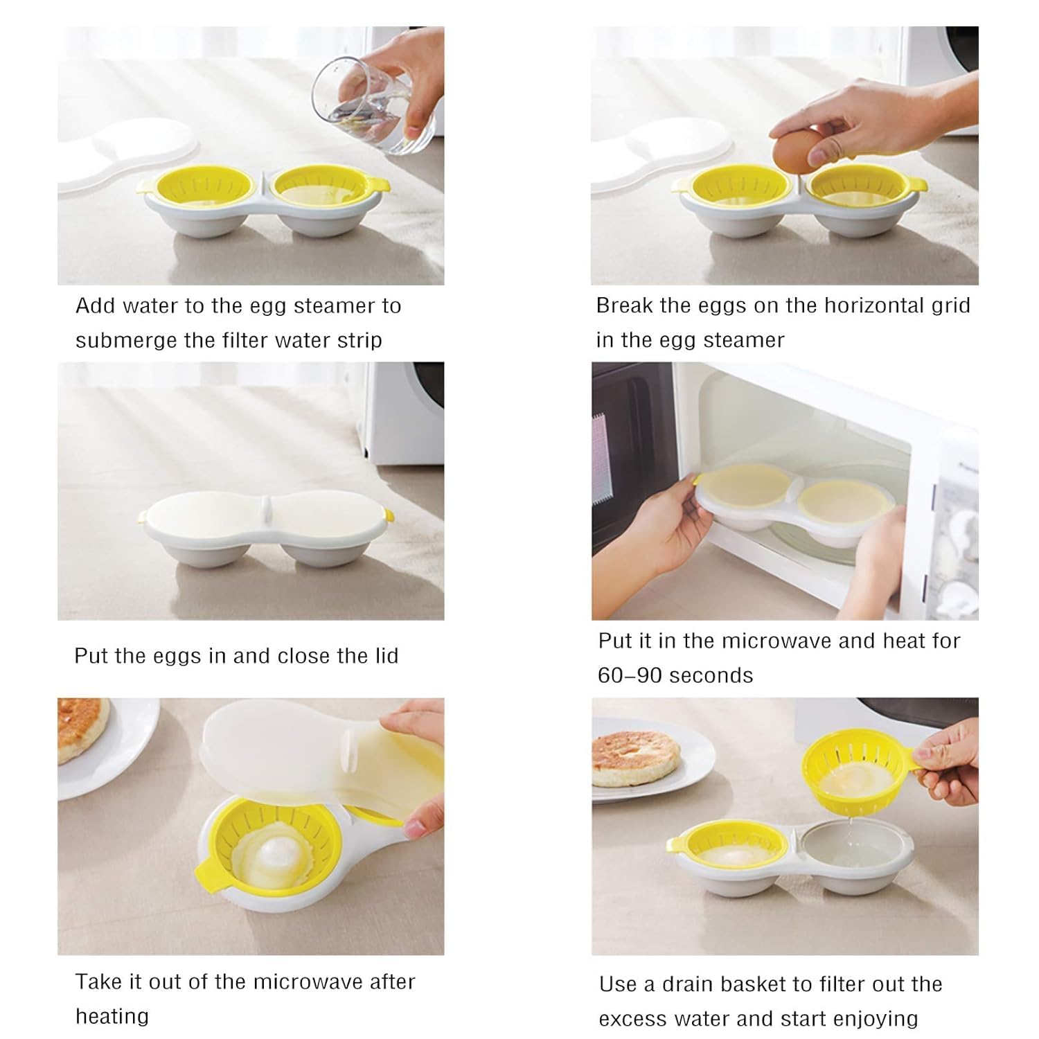 MURTISIDDH Microwave Compatible Egg Poacher, Non-Stick Double Cup Egg Boiler with Built-In Draining System, Effortless and Fast Cooking for Perfect Poached Eggs 2