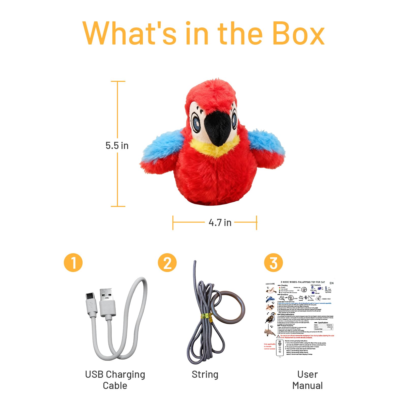 Puffluv Giocattolo interattivo per uccelli volanti a forma di pappagallo, 3 modalità, ricarica USB con erba gatta per gattini al coperto divertimento attivo