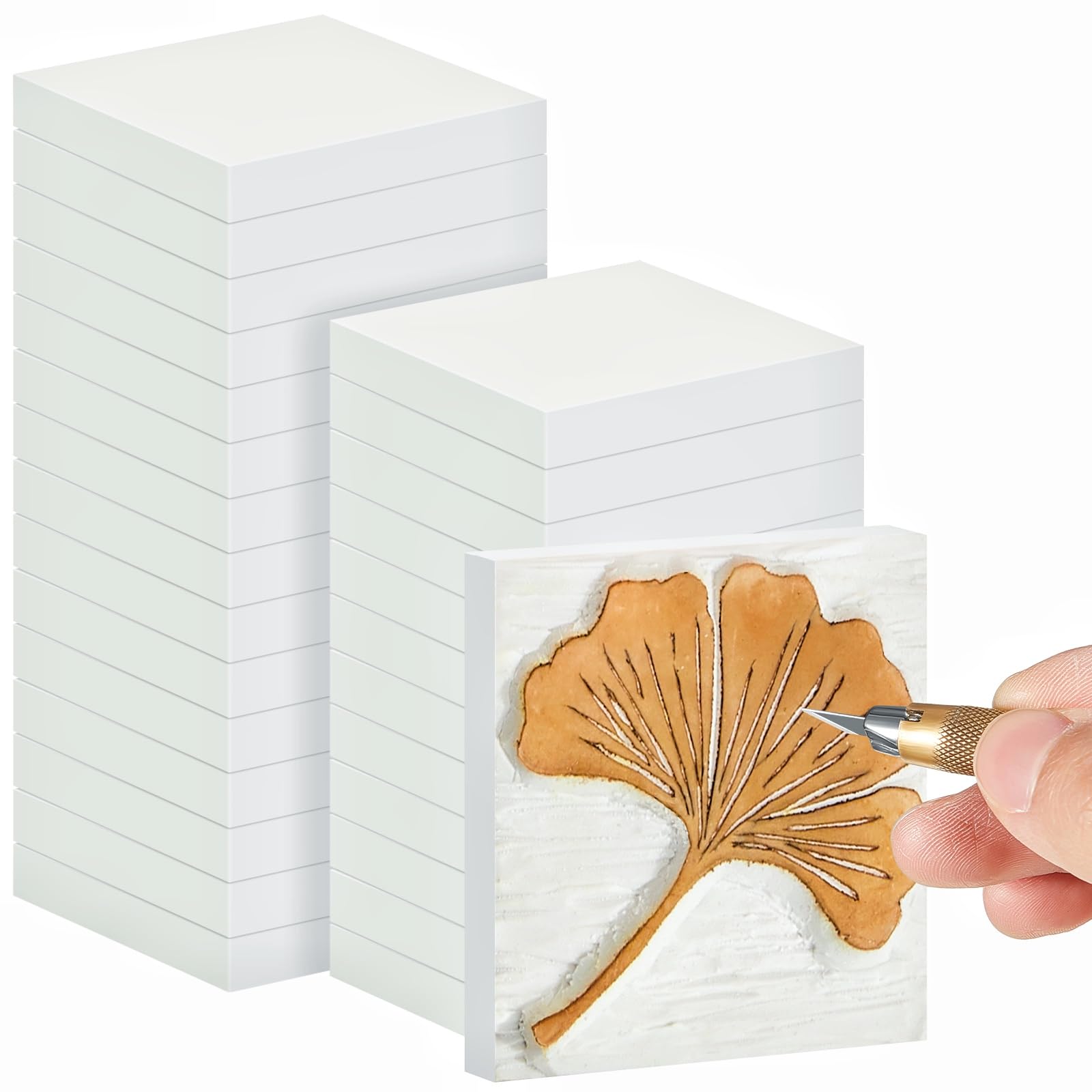 Frienda 24 Pcs 2" x 2" Rubber Carving Block Printmaking Stamp, White