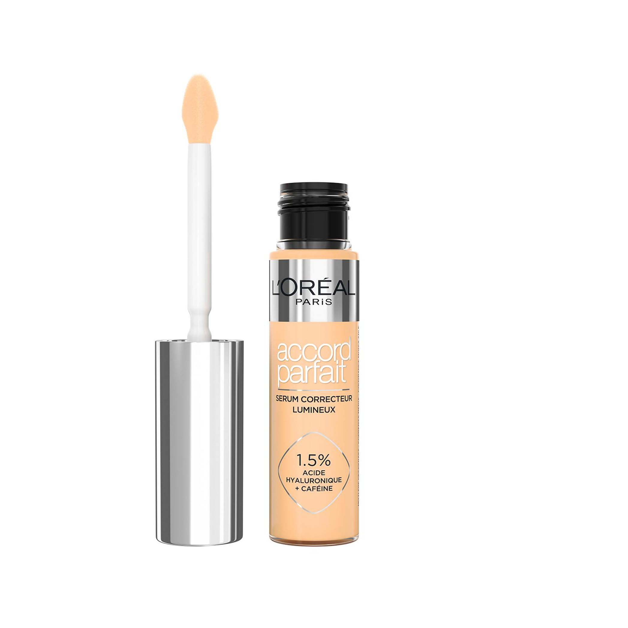 L'Oréal Paris Sérum Corrector Iluminador, Cobertura Media, Acabado Radiante, con 1,5% Ácido Hialurónico y Cafeína, Accord Parfait, Tono 5.5D, 10ml