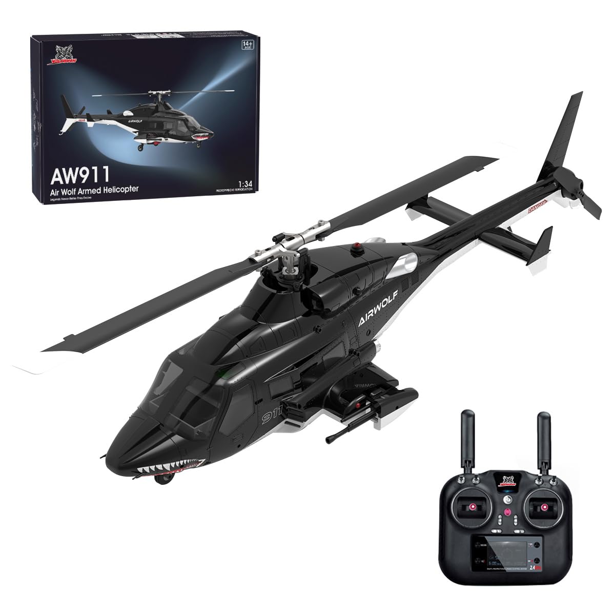 WOLFBUSH AW-911 1/34 Helicopter, 2.4G 9CH Flybarless RC Helicopter Model with 6G/3D Stunt Mode and GPS Positioning (RTF/Mode 1/2 Switchable)
