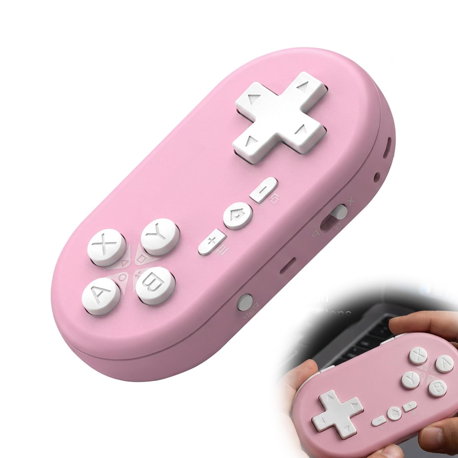 Lumoryx Mando Bluetooth Mini Rosa para Switch, PC, Android, iOS y PS4 | Formato deBolsillo de 30 g, 17 Botones y Batería de 180 mAh para Juegos 2D, Retro y Sesiones Rápidas en Casa O de Viaje