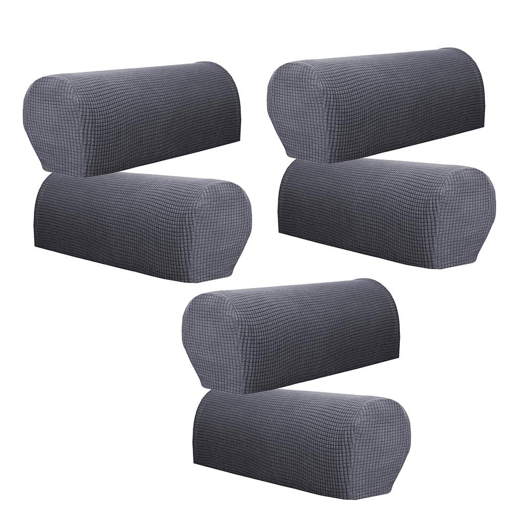 Fenteer Grey Flannel Spandex Stretch Armrest Covers Set Of 6 Couch Armchair Arm, Gray