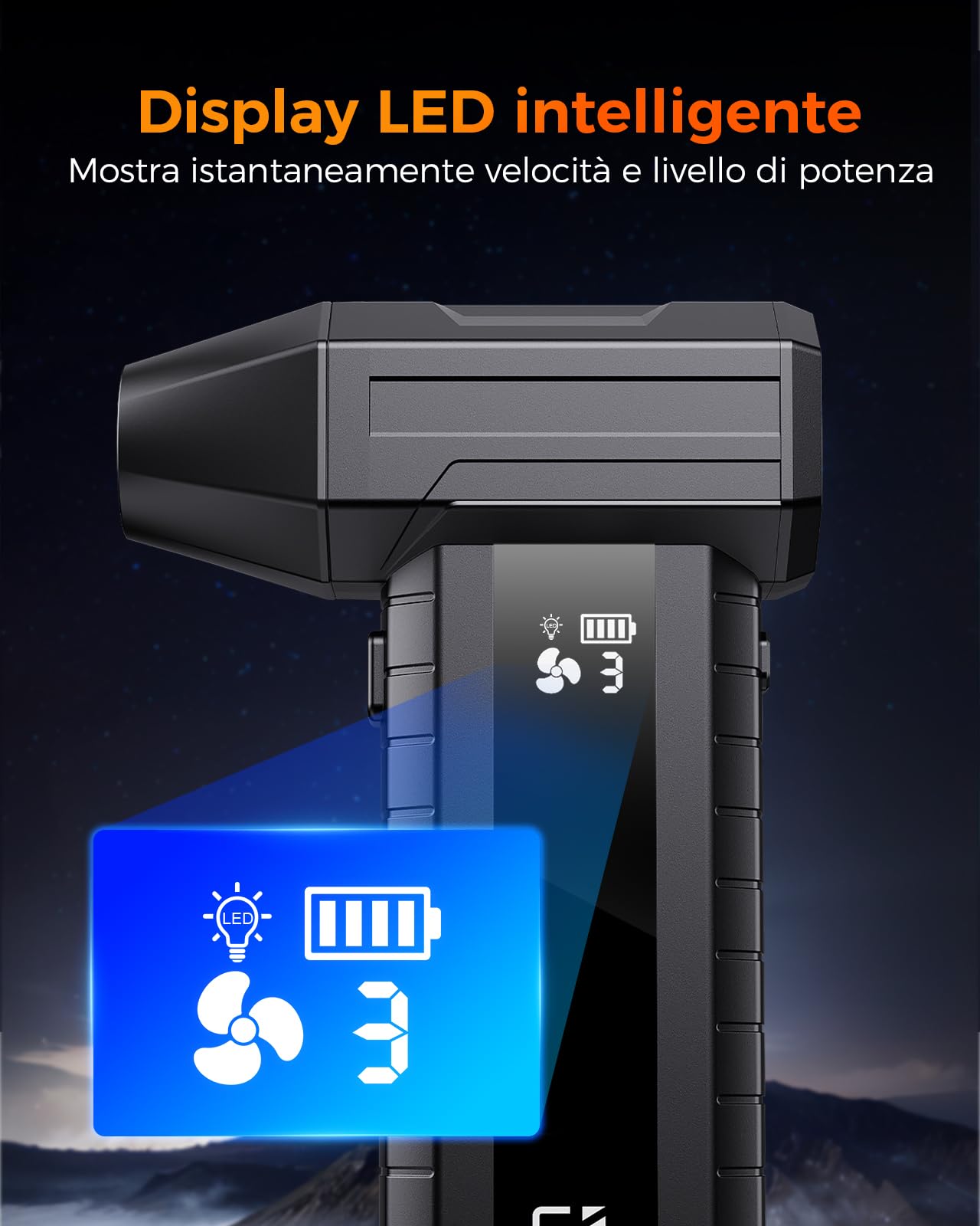Soffiatore a Batteria – Mini Soffiatore Aria Compressa 200.000 giri/min, 10.500 mAh, per Pulizia PC & Tastiera, LED, Display Intelligente, Ricarica USB-C