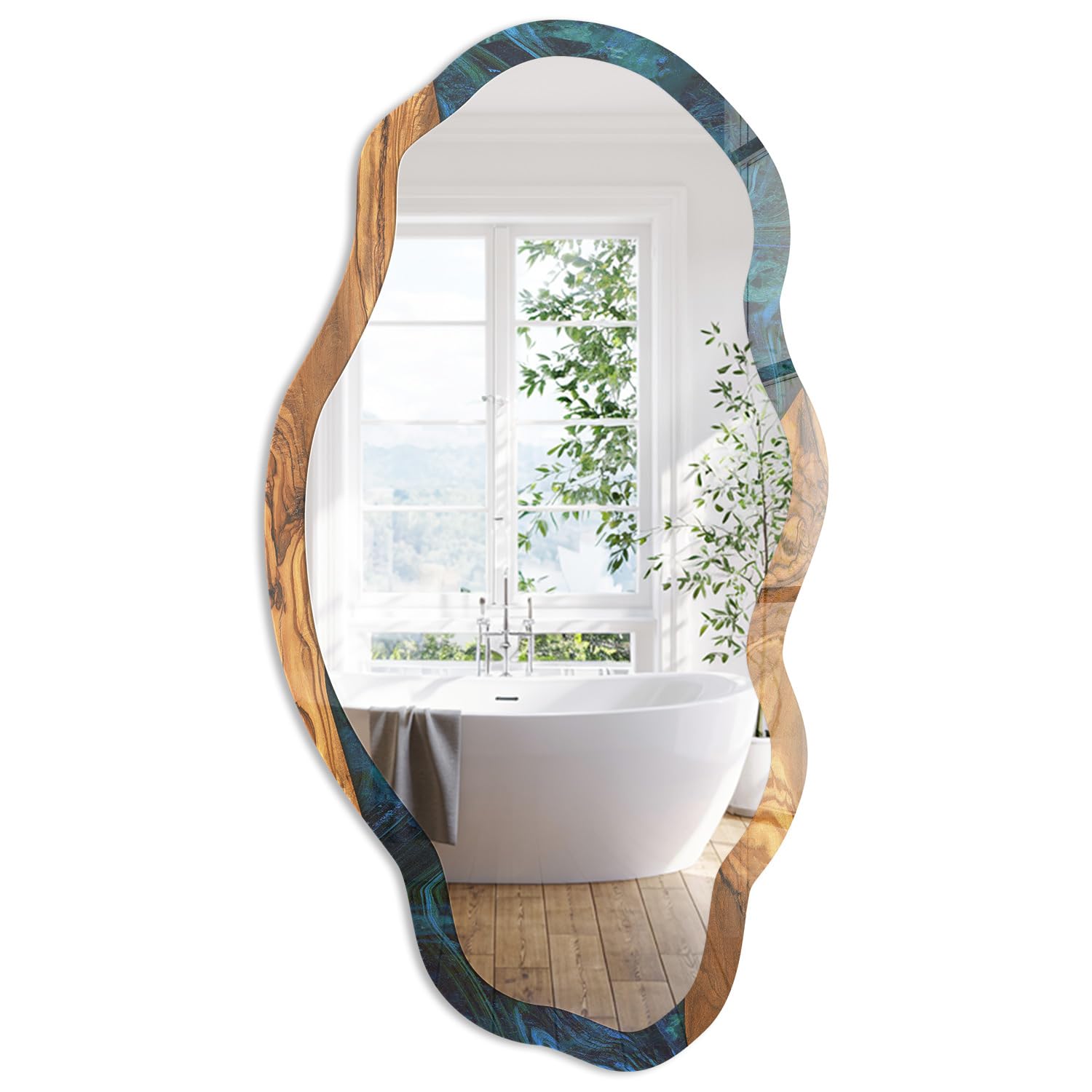 Specchio Decorativo Irregolare 52x97 cm | Onde di legno | Forma di Nuvola