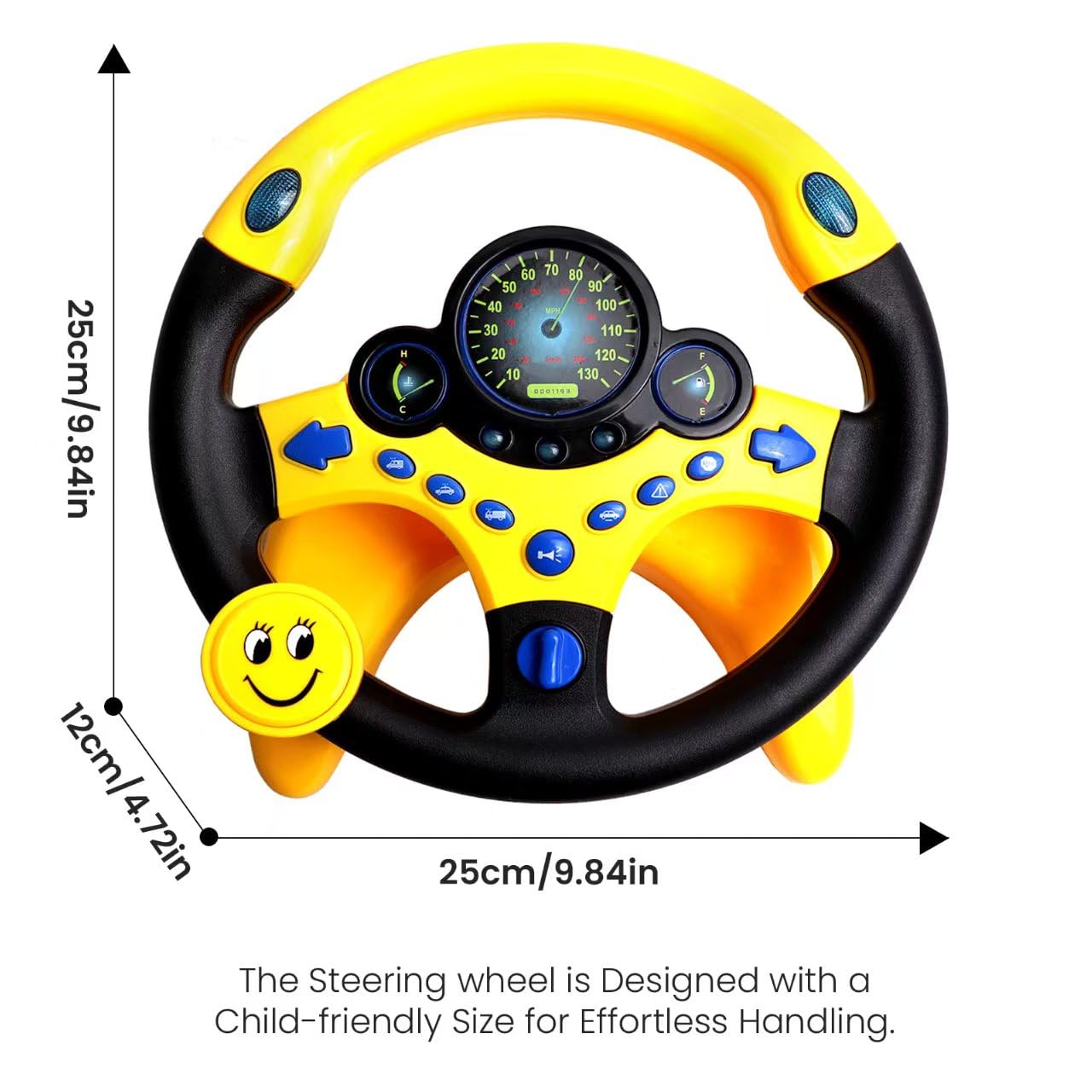 Volante de juguete para niños para asiento trasero de automóvil con luz y música, base de ventosas, juguete de conducción simulado interactivo para niños y niñas, amarillo 6