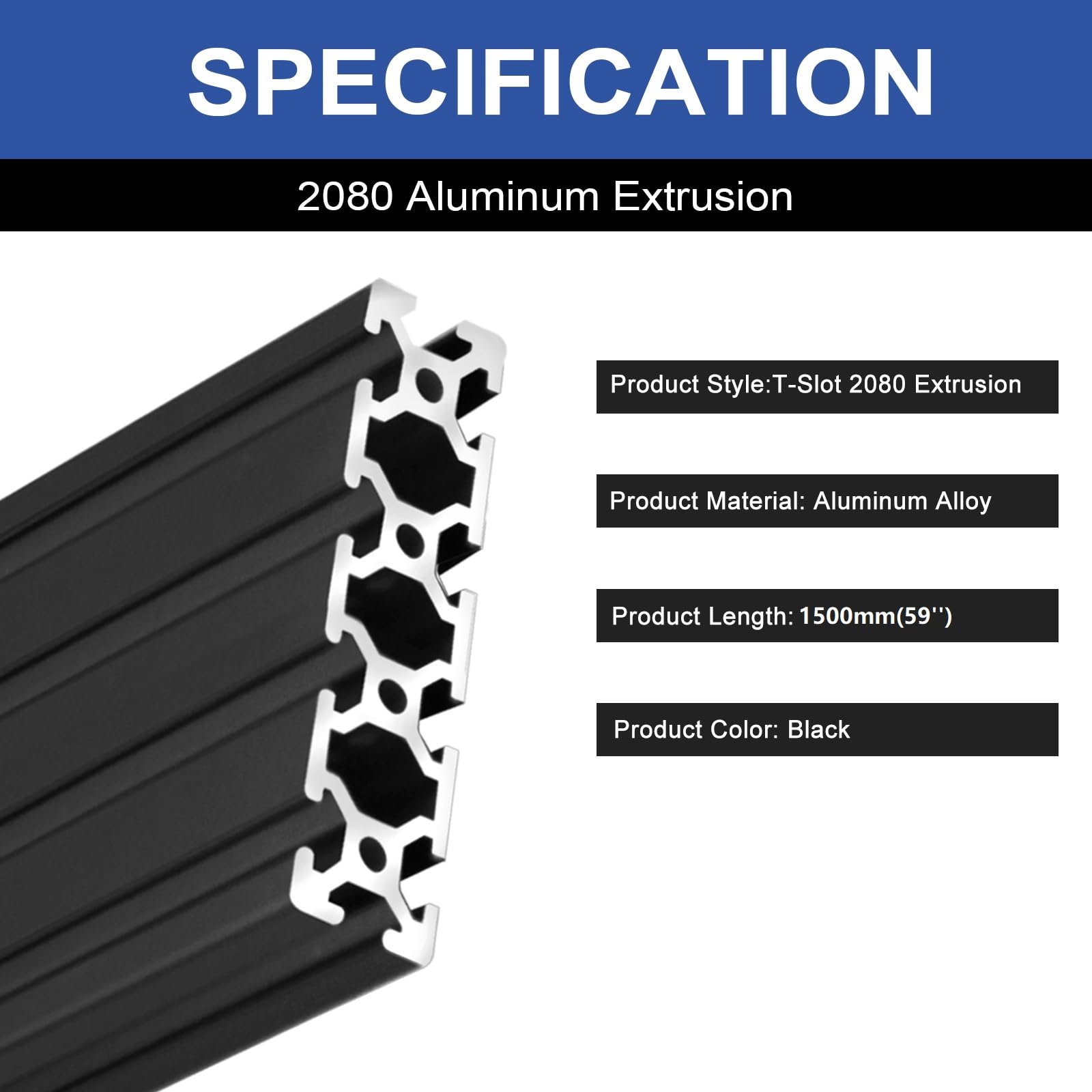 2 Pack 2080 T Slot Aluminum Extrusion 1500mm Black — Amazon image 3