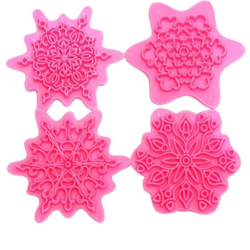 4 Pcs/Set Snowflake Gift Embosser Cookie Cutter Christmas Lace Press Biscuit Fondant Mold Bakeware Mould Pastry Decoration Tool