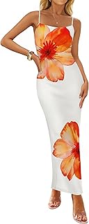 Women’s Summer Bodycon Maxi Dresses 2025 Floral Spaghetti Strap Square Neck Sleeveless Boho Beach Long Dresses - Buy now