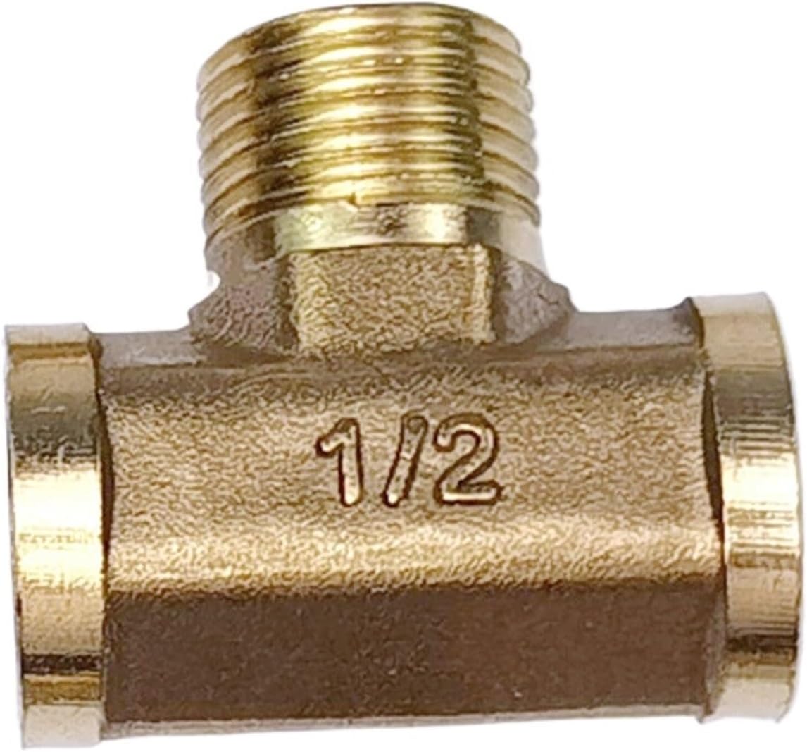 Tee Fitting ，water pipe connector, Tee Fittings, Brass Hose Barb Male Female Thread Multiple Sizes Water Oil Gas Pneumatic(Female-m-f,0.25 Inch)