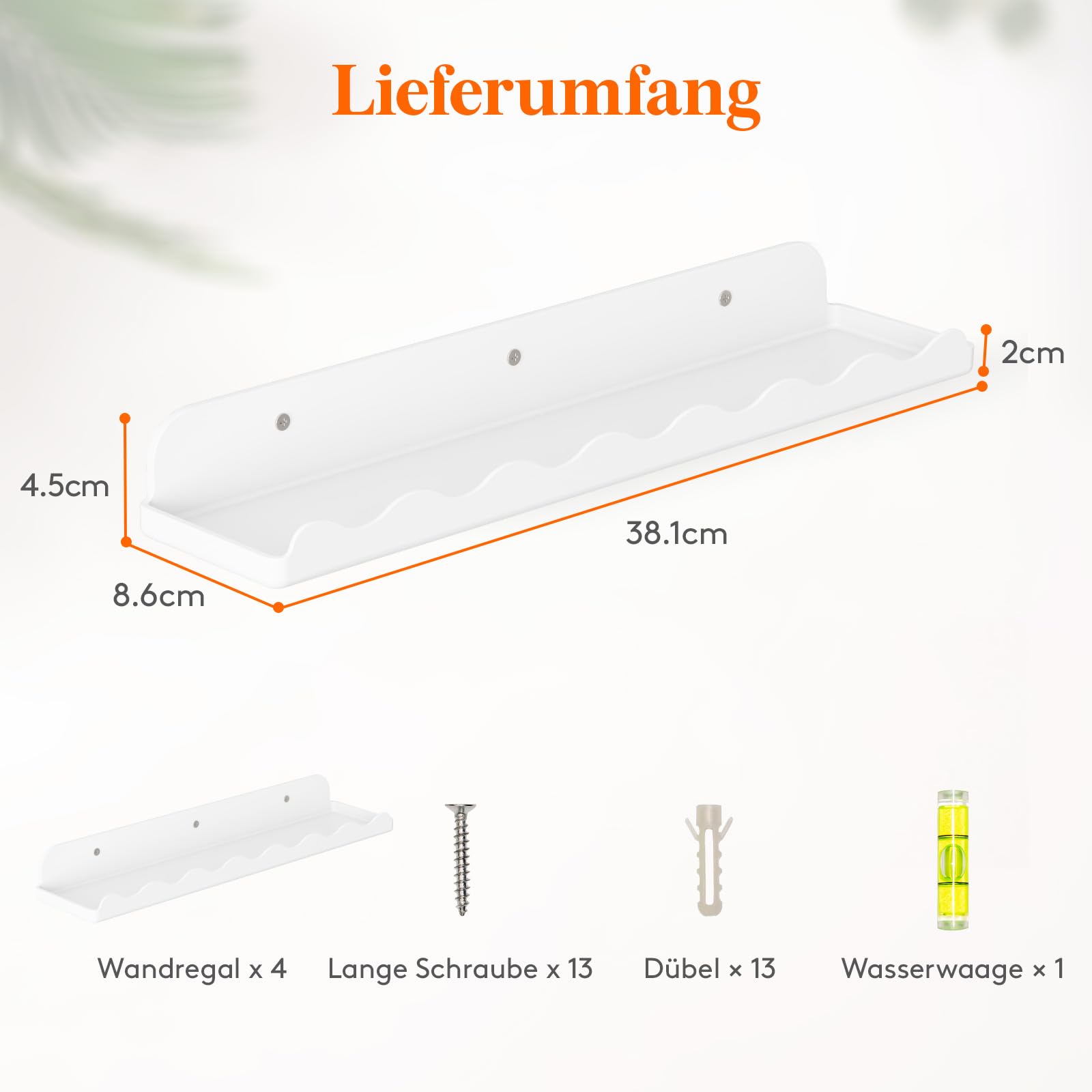 Lifewit Kunststoff Kinder Bücherregal 4er Set, 38 cm Hängeregal für Wandmontage, Kinderzimmer, Bücher, Hängende Regale für Baby/Kleinkind/Kinder im Schlafzimmer, Wohnzimmer Dekoration, Weiß