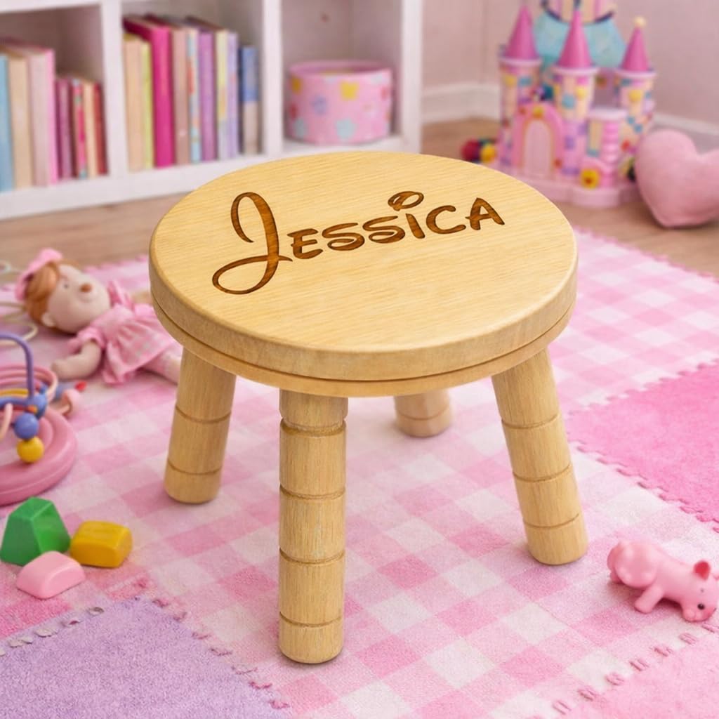 Personalised Hand Carved Child’s Wooden Step Stool Engraved With Any Name - Enter Your Own Custom Text