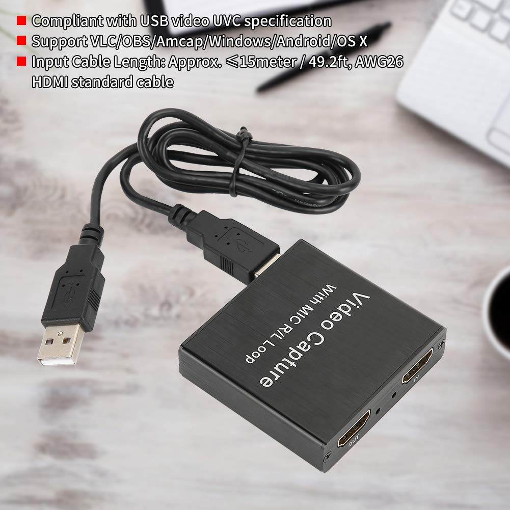 4K Scheda di Acquisizione Audio Video HDMI a HDMI/USB 2.0, 1080P 30FPS Scheda di Acquisizione Video, Convertitore Video Portatile per DSLR Videocamera DVD TV PC, Supporto Broadcast Live Streaming