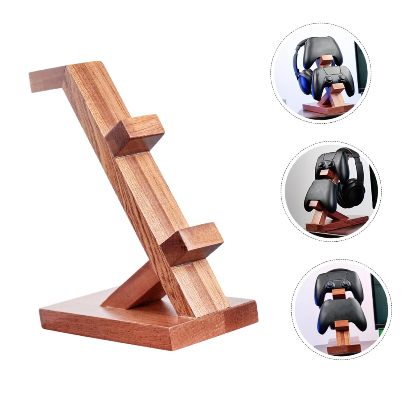 Homoyoyo Soporte de Exhibición para Mandos de Juego y Auriculares, Organizador Portátil de Madera Marrón Diseño Sencillo para Almacenamiento y Display Gaming
