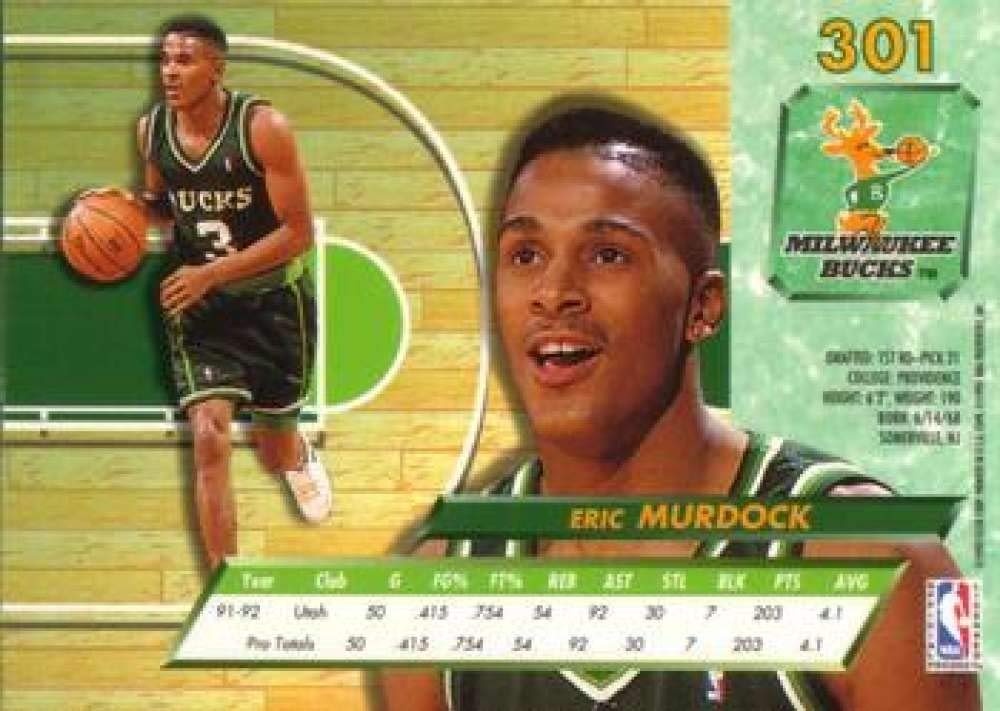 Amazon.com: 1992-93 Ultra Basketball #301 Eric Murdock Milwaukee