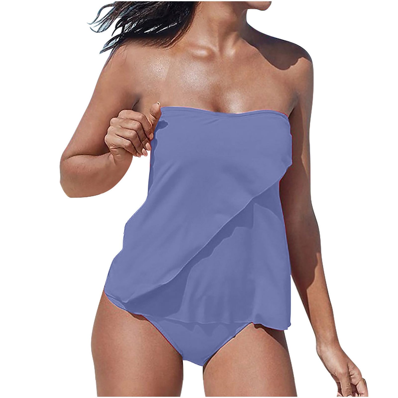 RLEHJN Tankini Damen Bauchweg,Raffung Bandeau Tankini Set Zweiteiliger Badeanzug Mode Bikini Set Flowy Push Up Oberteil mit Bikinihose Sexy Strand Badeanzüge Sommer Swimsuits Bequeme Strandmode