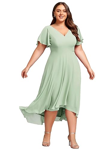 Ever-Pretty Women's Plus Size V Neck Asymmetric Hem Chiffon Wedding