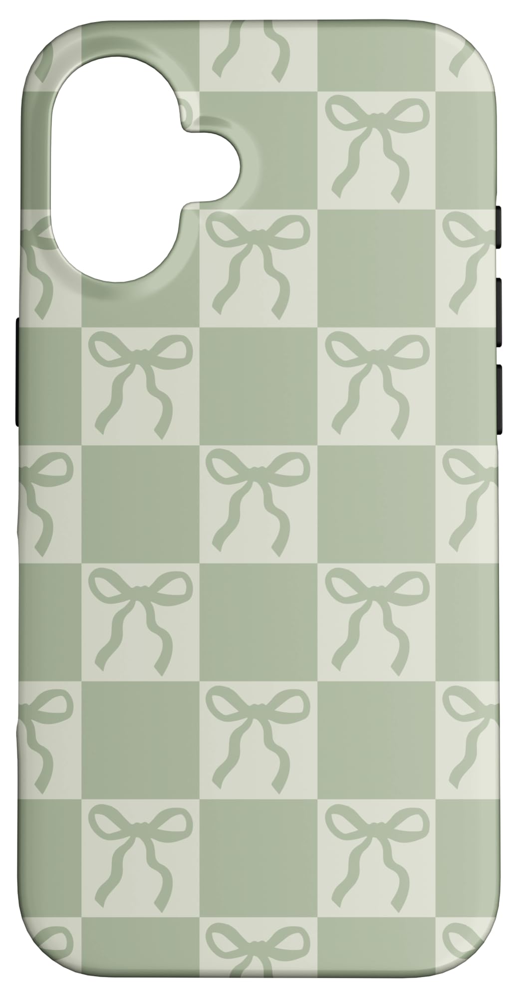 Checkerboard & Bows Ribbons Light Sage Green Case for iPhone 16