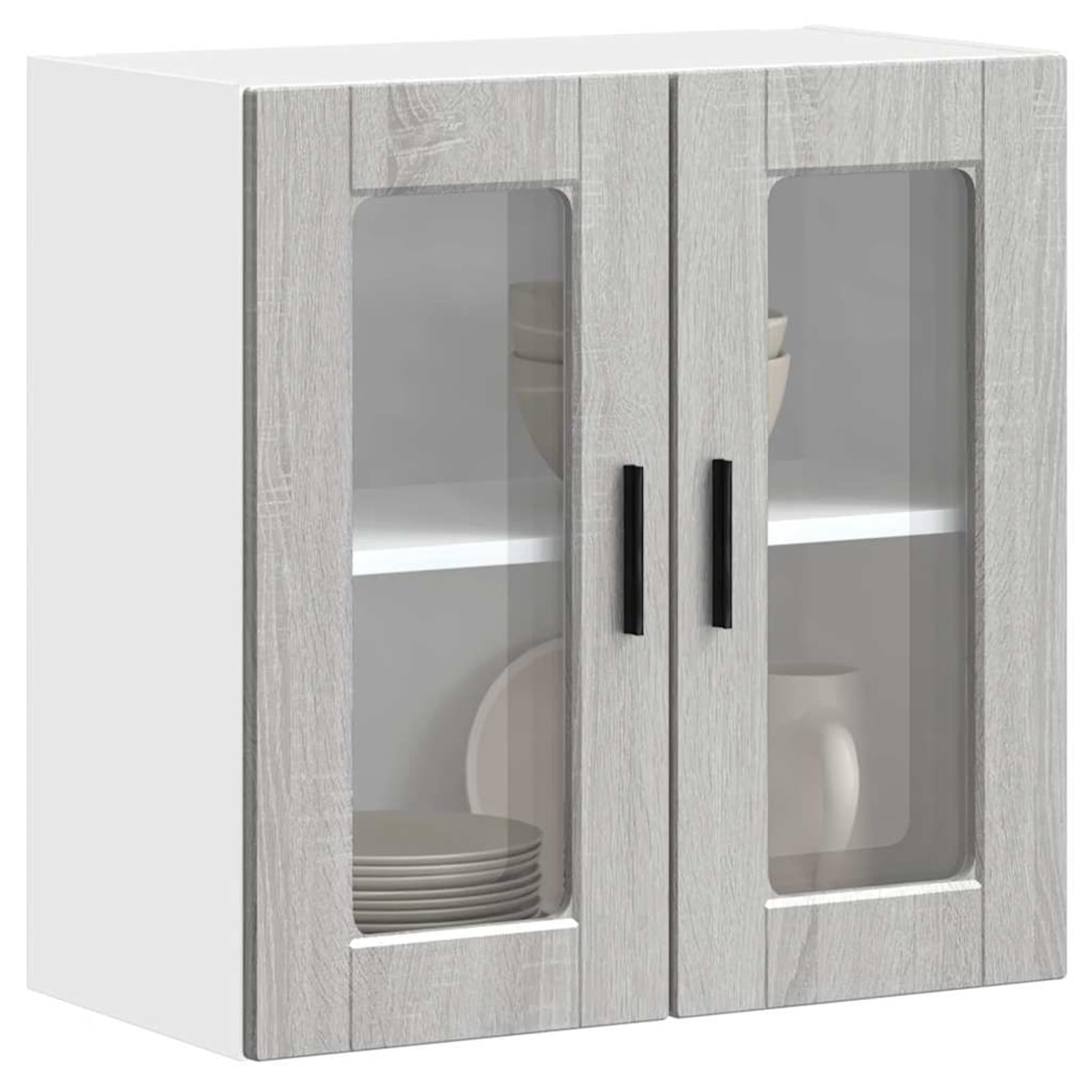 Anself Porto Küchenwandregal Grau Sonoma - Holzwerkstoff & Glas, 60x31x60 cm, 75 kg Tragfähigkeit 854153