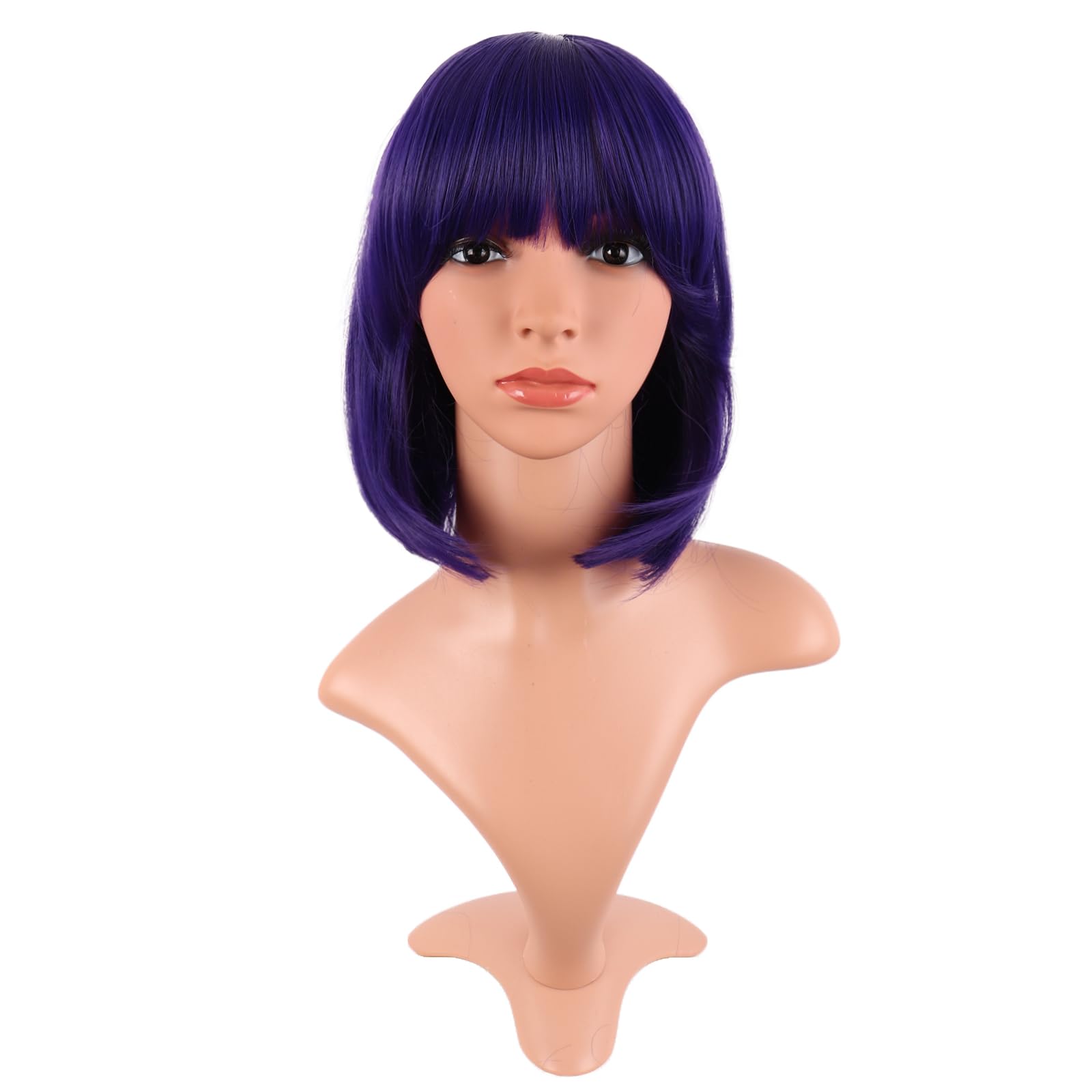 MapofBeauty 12 Inch /30 cm Fashion Lady Short Straight Synthetic Flat Bangs Bob Wig (Dark Purple), 54.61 cm