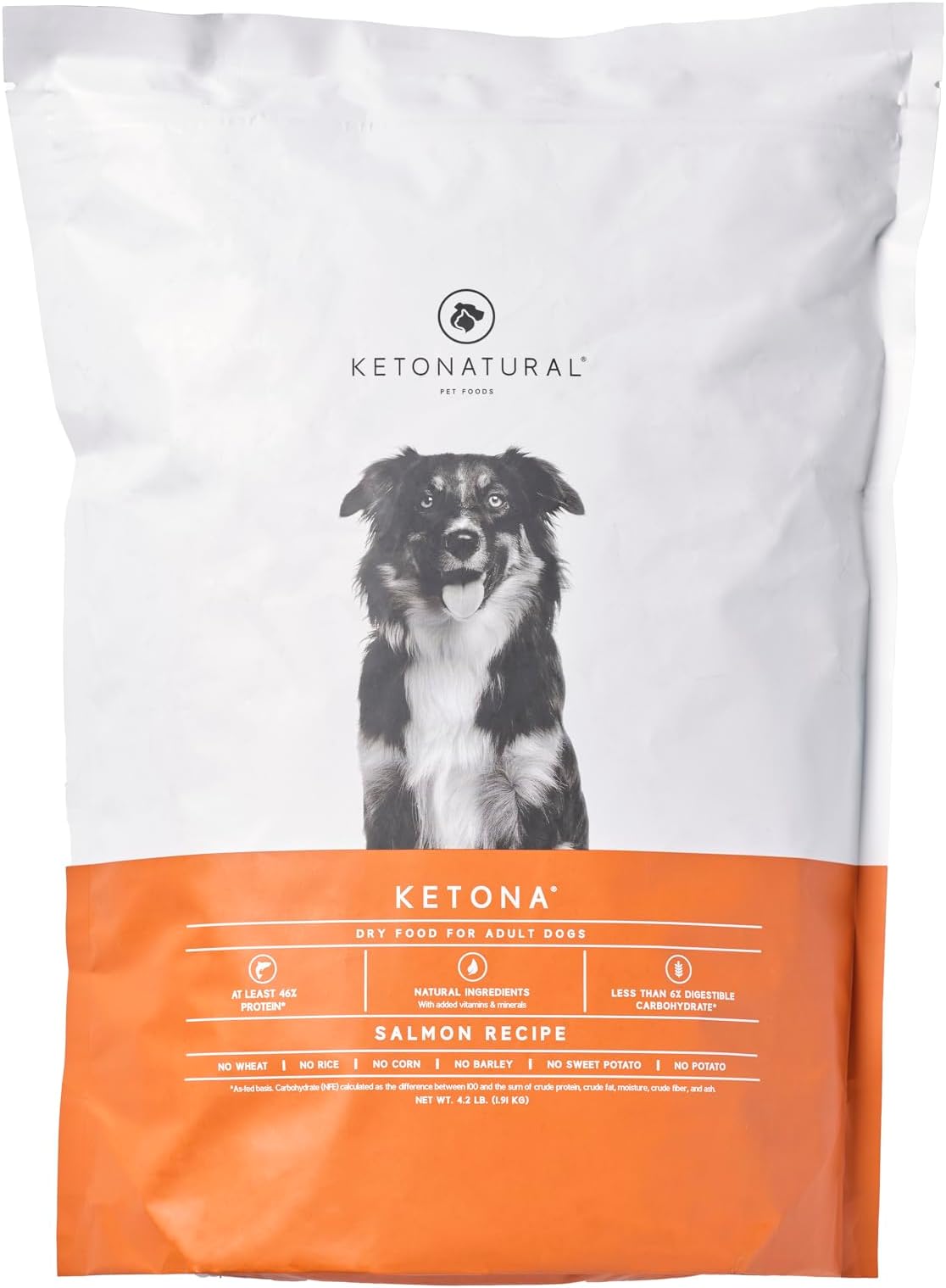 Ketona Salmon Recipe Adult Dry Dog Food, Natural, Low Carb (Only 5%), High Protein (46%), Grain-Free, The Nutrition of a Raw Diet with The Cost and Convenience of a Kibble; 4.2 lb