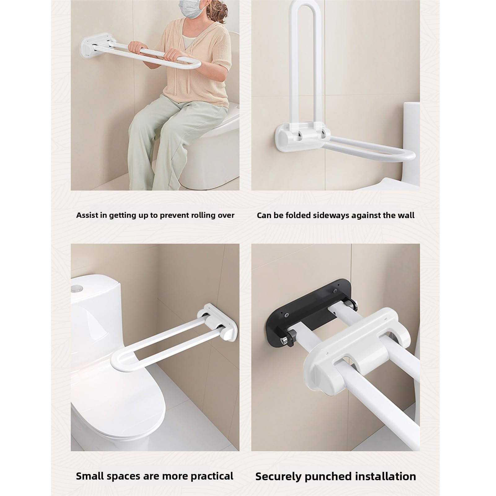 ZJchao Barra de Seguridad Abatible para Inodoro, Barra de Apoyo Plegable que Ahorra Espacio para Baños Pequeños, Altura Ajustable, Soporte Resistente para Personas Mayores y Asist