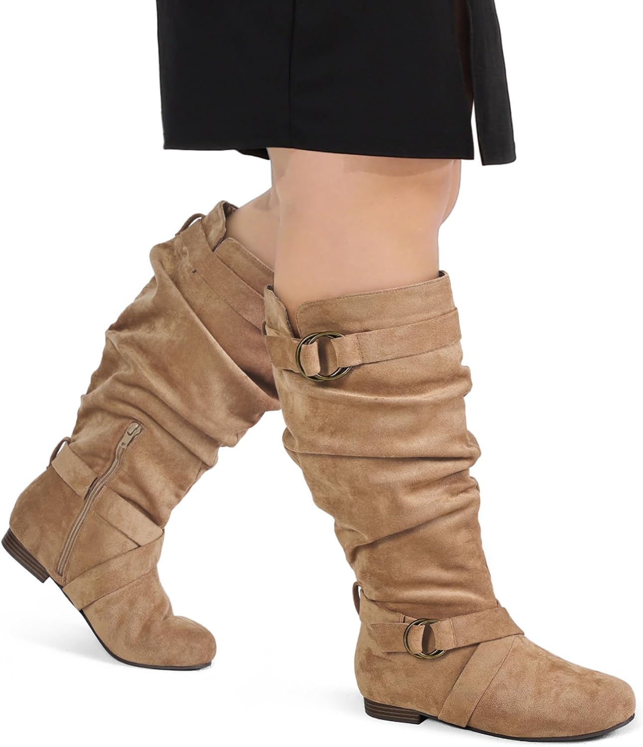 mysoft Women's Wide Calf/Extra Wide Calf Knee High Boots Slouchy Flat Tall Boots with Side Zipper