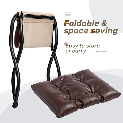 Miniatura 125 de HollyHOME Taburete reposapiés plegable de 15 pulgadas de alto, otomano plegable pequeño tapizado, taburete acolchado para sofá para silla perezosa,