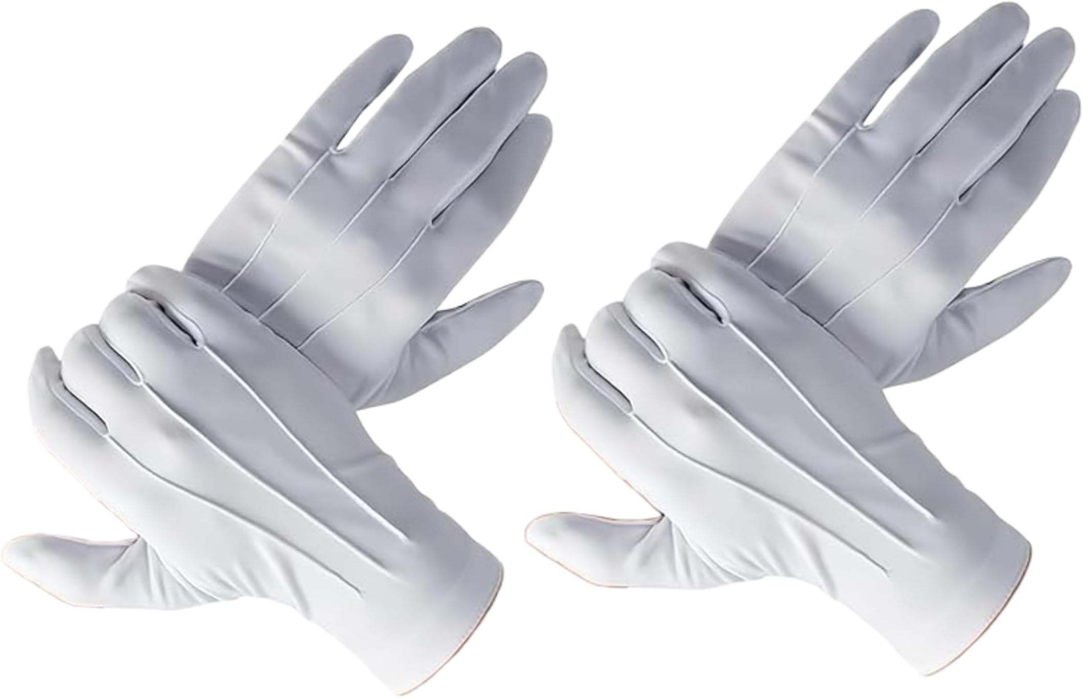 2 Pairs White Cotton/Nylon Marching Gloves,White Gloves Fancy Dress,Stitched Glove,Formal Tuxedo Honor Guard Parade Glove, for Catering, Marching band,Santa