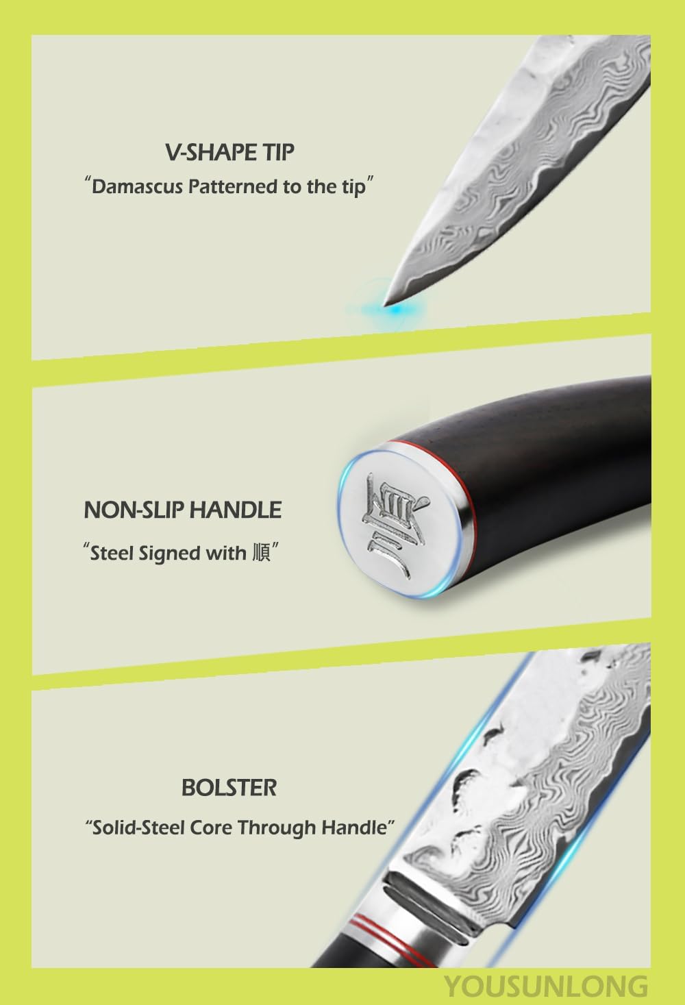 YOUSUNLONG Fillet Knives 10 inch Sashimi Knife Pro Yanagi Knife Japanese Hammered Damascus Natural Ebony Wood Handle with Leather Sheath - Image 5