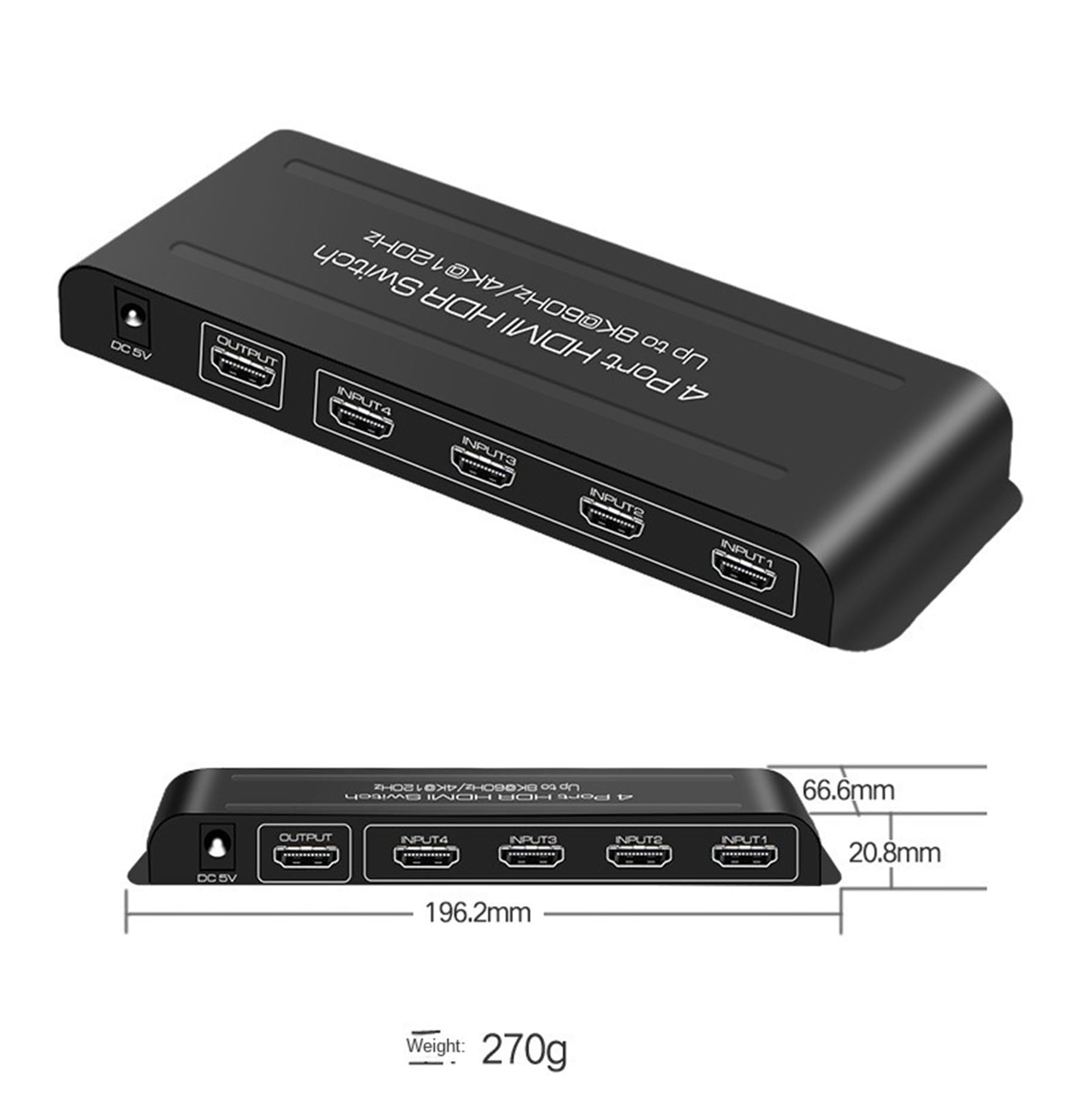 8K HDMI 2.1 Przełącznik HDMI 4 W 1 4x1 HDCP2.3 Automatyczne przełączanie Sterowanie IR 48Gbps 8K@60Hz 4K@60hz/120Hz HDR10+ VRR HLG HDR ALL Dolby Vision Atmos AC3