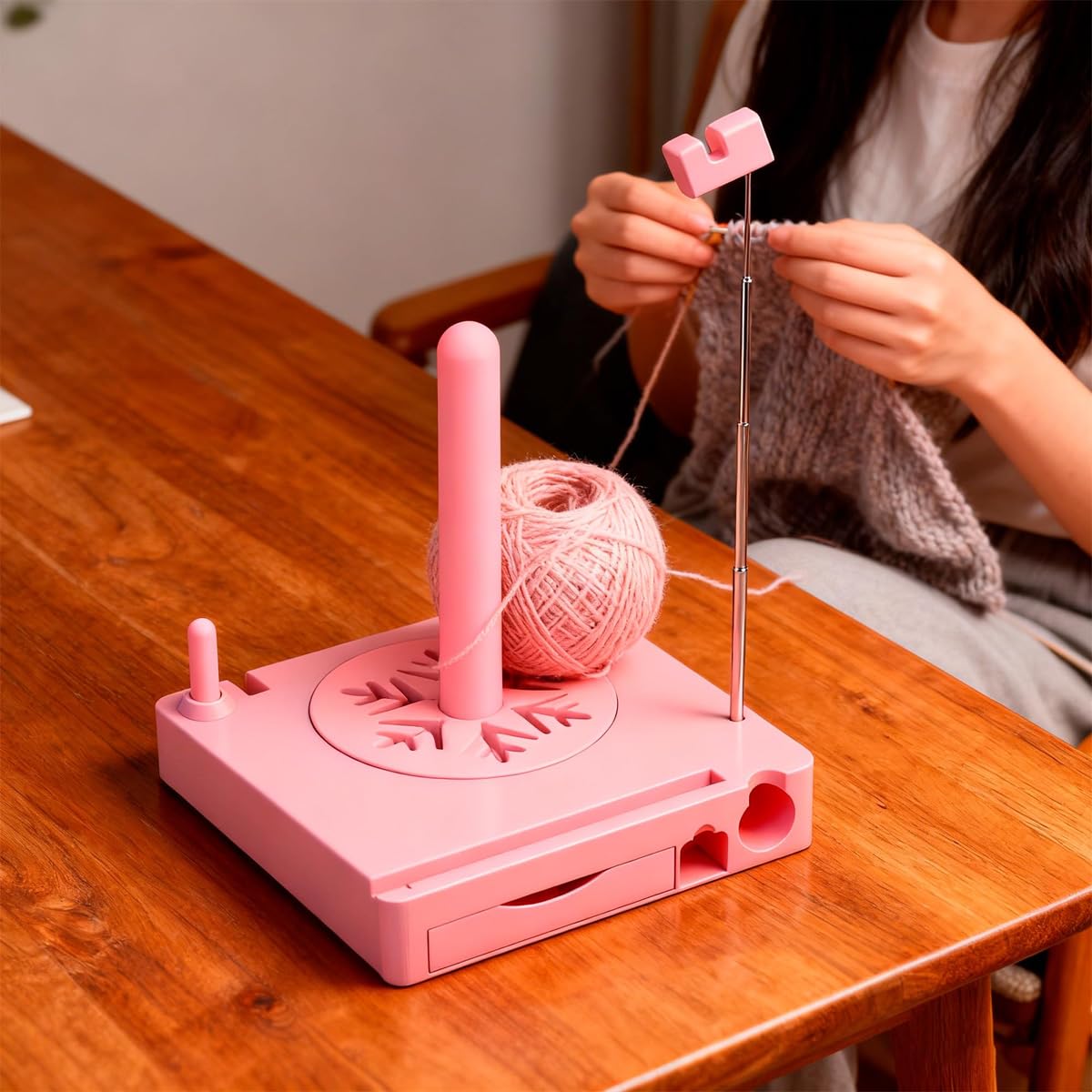 Riven Contenitore multifunzione per bobine di filato, contenitore per uncinetti, forbici, supporto per uncinetto rimovibile, organizer per lavori di bricolage, ideale come regalo (rosa)