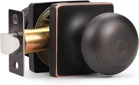 GOBEKOR 1 Pack Passage Door Knobs Interior Oil Rubbed Bronze Square Keyless Door Knobs Closet Hall Door Knob Round Passage Knob with Lock