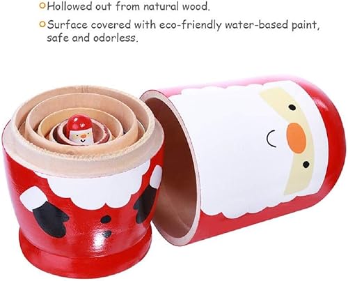 Miniatura 30 de Konrisa 5 muñecas anidables de Papá Noel, muñeco de nieve, Matryoshka, muñecos de anidación para niños y adultos, figuras hechas a mano de madera