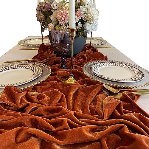 BTF HOME Luxurious Velvet Table Runner, Terracotta 120 Inches Wedding Table Runners, 10ft Velvet Home Party Table Decorations
