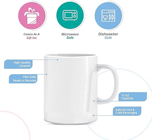 Miniatura 4 de BLUE RIBBON Taza de café en blanco de sublimación blanca hecha de cerámica, viene con caja de regalo y soportes de espuma, paquete de 6 (11 onzas)