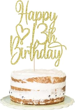 Gold Glitter Happy 13th Birthday Cake Topper | Cheers to 13 Years Cake Topper, 13 & Fabulous Cake Decoration for Hello 13th Birthday Anniversary Party Cake Decorations
