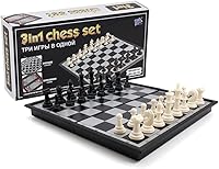 Vista 4 de KAILE Juego de ajedrez magnético de 10" - Juego de viaje 3 en 1 de ajedrez, damas y backgammon con estuche plegable - Bolsa elástica portátil